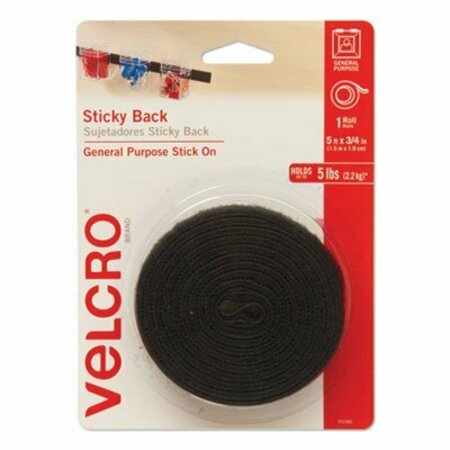 VELCRO BRAND Velcro, STICKY-BACK FASTENERS WITH DISPENSER, REMOVABLE ADHESIVE, 0.75in X 5 FT, BLACK 90086
